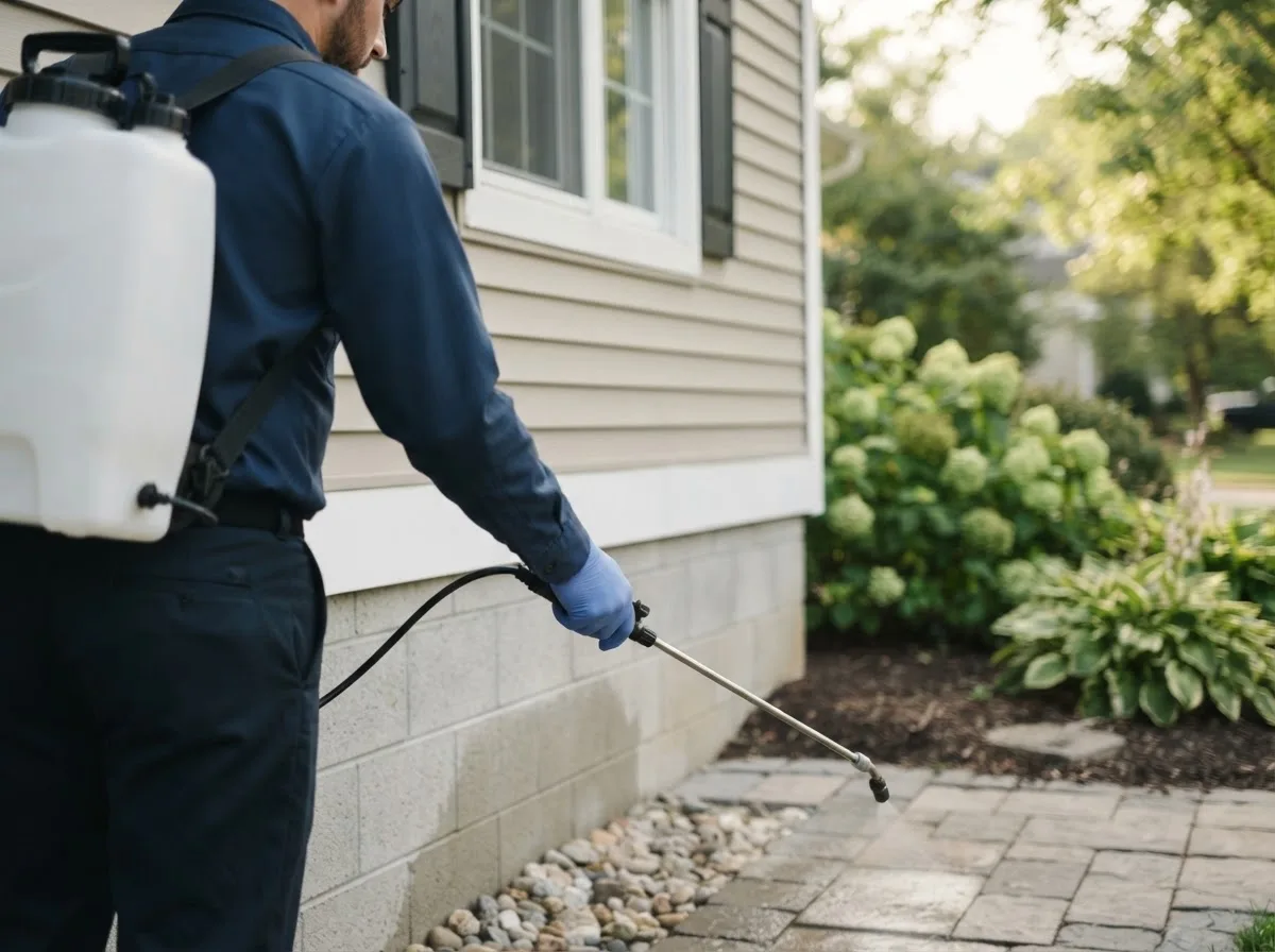 Pest control technician inspecting a home in Frakes, KY